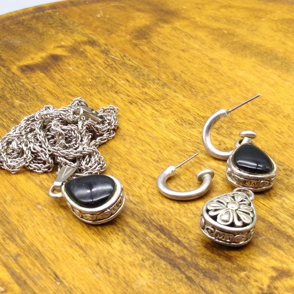 Vintage Reversible Teardrop Pendant and Hoop Earrings with Removeable Dangles - Picture 5 of 6